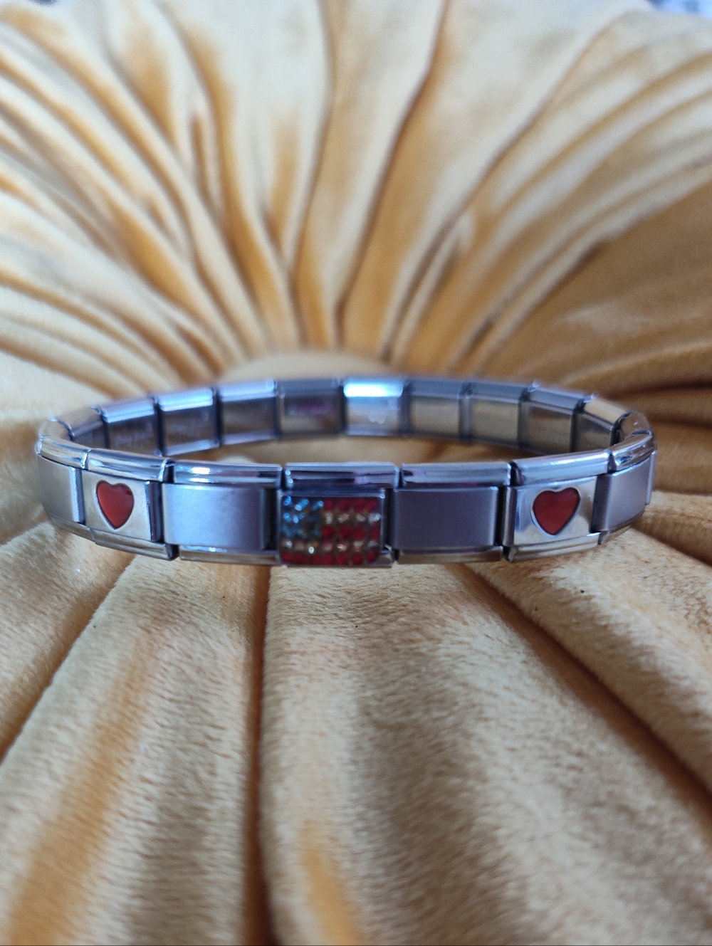 Italian Charm Stainless Steel Link Bracelet with Red Hearts